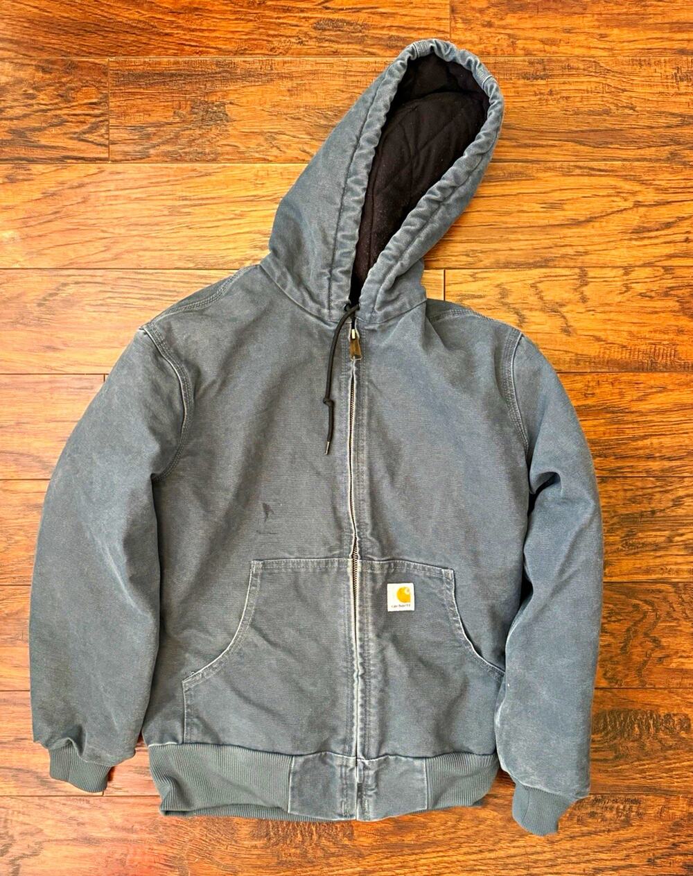 2007 Carhartt WJ130 Women’s XS Faded Gray Duck Active Jacket Hooded Quilt Lined